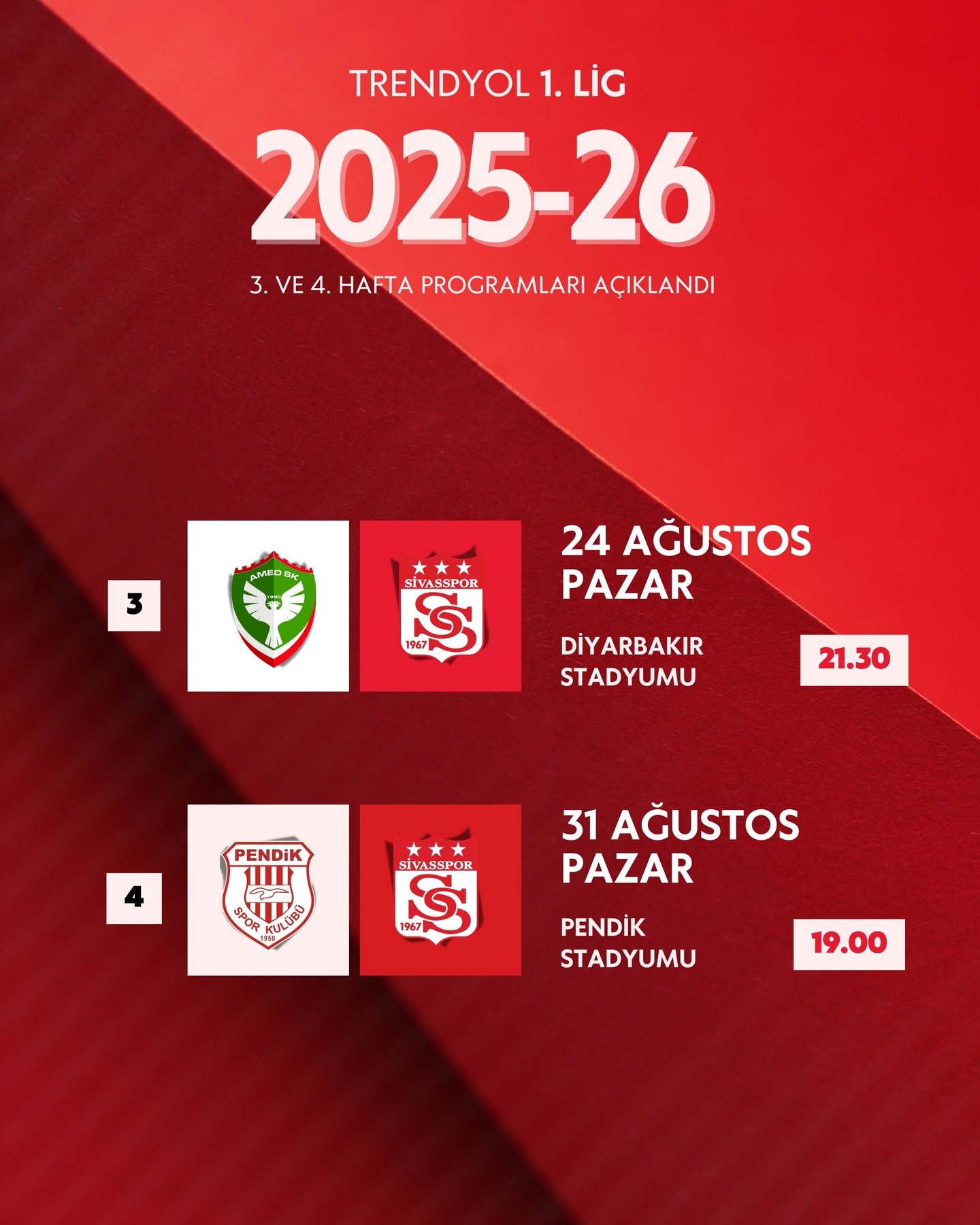 Sivasspor'un Trendyol 1. Lig Mücadele Programı Açıklandı