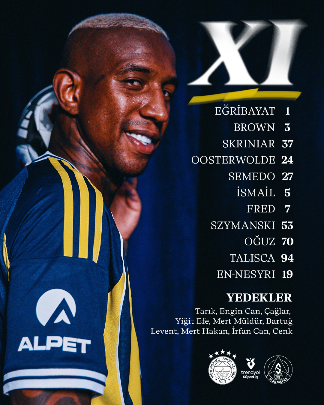 Fenerbahçe Alanyaspor Karşısında Sahaya Bu 11 İle Çıkıyor