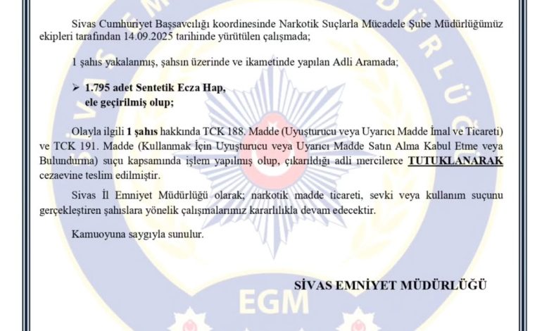 Sivas'ta Uyuşturucu Operasyonu: Şüpheliler Gözaltına Alındı 3724228416494175355 69004080241 | Gündem Sivas™ Haber