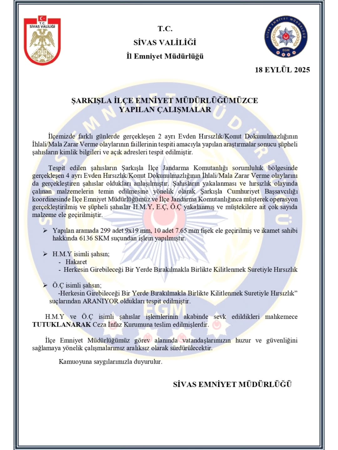 Sivas'ta Şarkışla'da Emniyet Güçlerinin Operasyonları: Güvenlik Artıyor