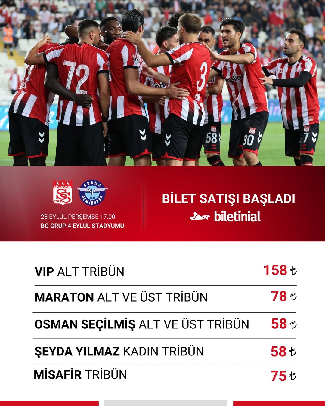 Sivasspor Adana Demirspor Maç Biletleri Satışta: Taraftarlar Tribünlere Akın Edecek