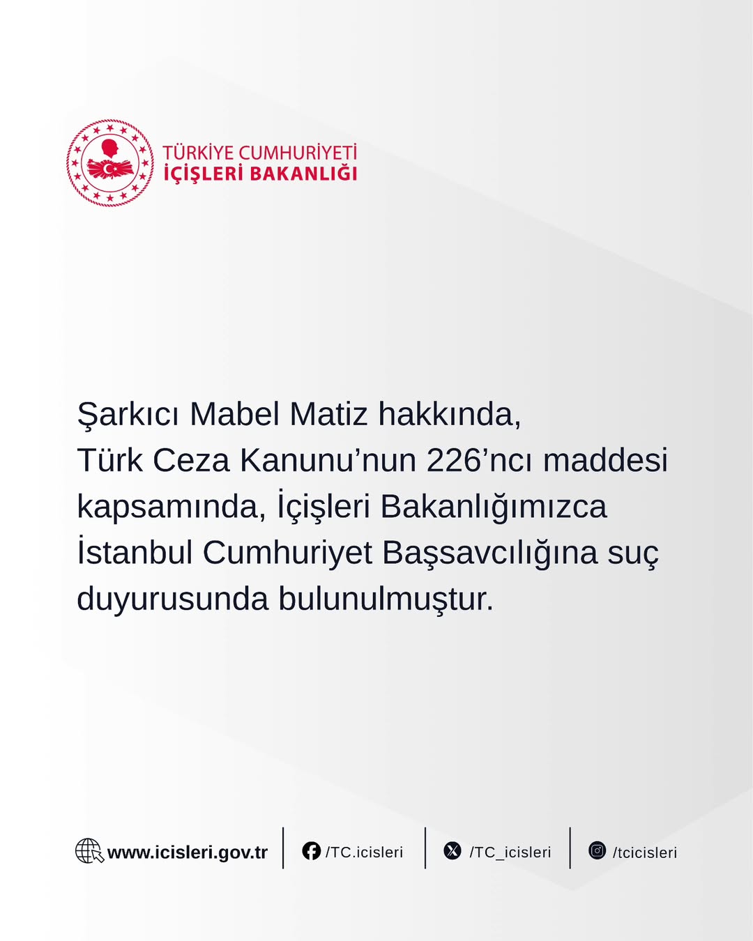 Mabel Matiz Hakkında İstanbul Cumhuriyet Başsavcılığına Suç Duyurusu