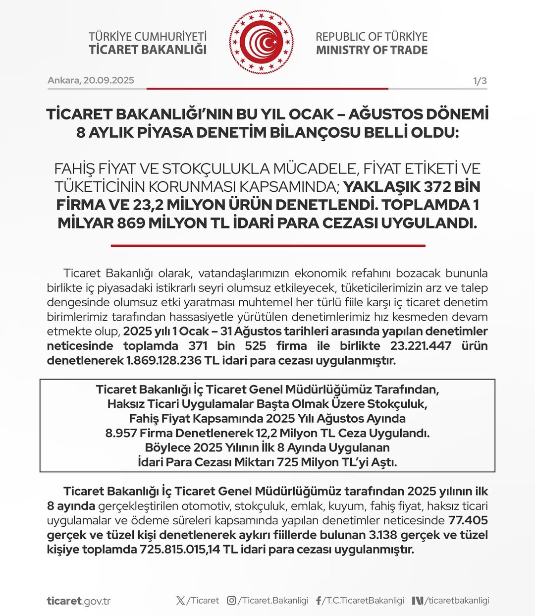 Ticaret Bakanlığı'ndan Fahiş Fiyat ve Stokçuluğa Ağır Darbe: 8 Aylık Denetim Bilançosu Açıklandı