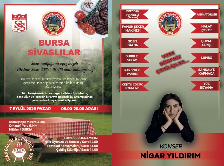 Bursa’daki Sivaslılardan Anlamlı Buluşma: Hemşehrilik Pikniğinde Sivas Köftesi İkramı