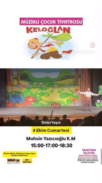 Sivas’ta Müzikli Çocuk Tiyatrosu: Keloğlan, Muhsin Yazıcıoğlu Kültür Merkezi’nde Sahnelenecek