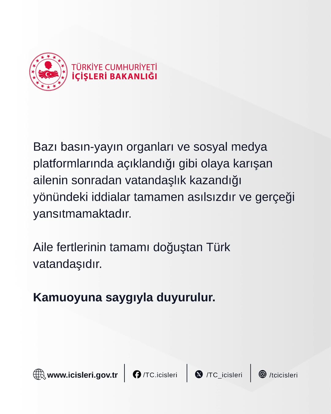 İçişleri Bakanlığı'ndan Vatandaşlık İddialarına Açıklama