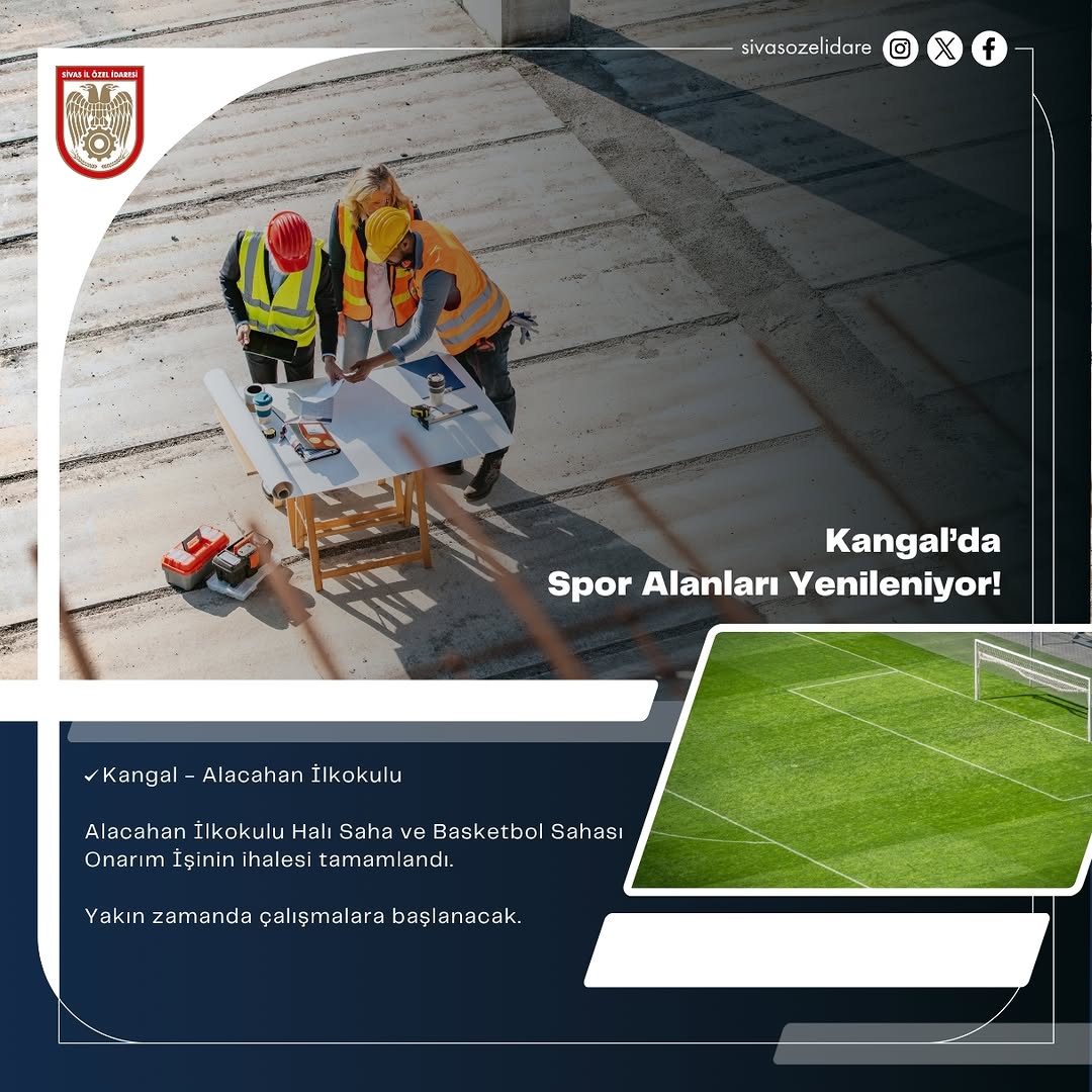 Sivas Kangal'da Alacahan İlkokulu Spor Alanları Yenileniyor