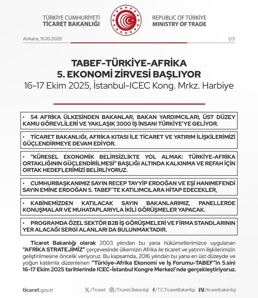 Türkiye ve Afrika Arasındaki Ekonomik İş Birliği İstanbul’da Masaya Yatırılıyor