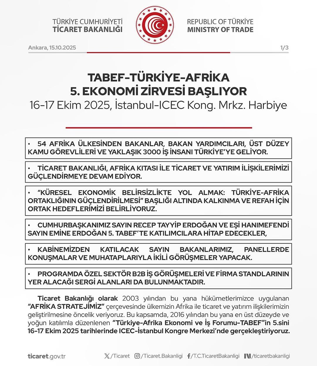Türkiye ve Afrika Arasındaki Ekonomik İş Birliği İstanbul'da Masaya Yatırılıyor