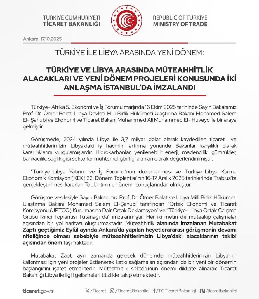 Türkiye ve Libya Arasında Ekonomik İş Birliğinde Yeni Sayfa: İstanbul’da Kritik Anlaşmalar İmzalandı