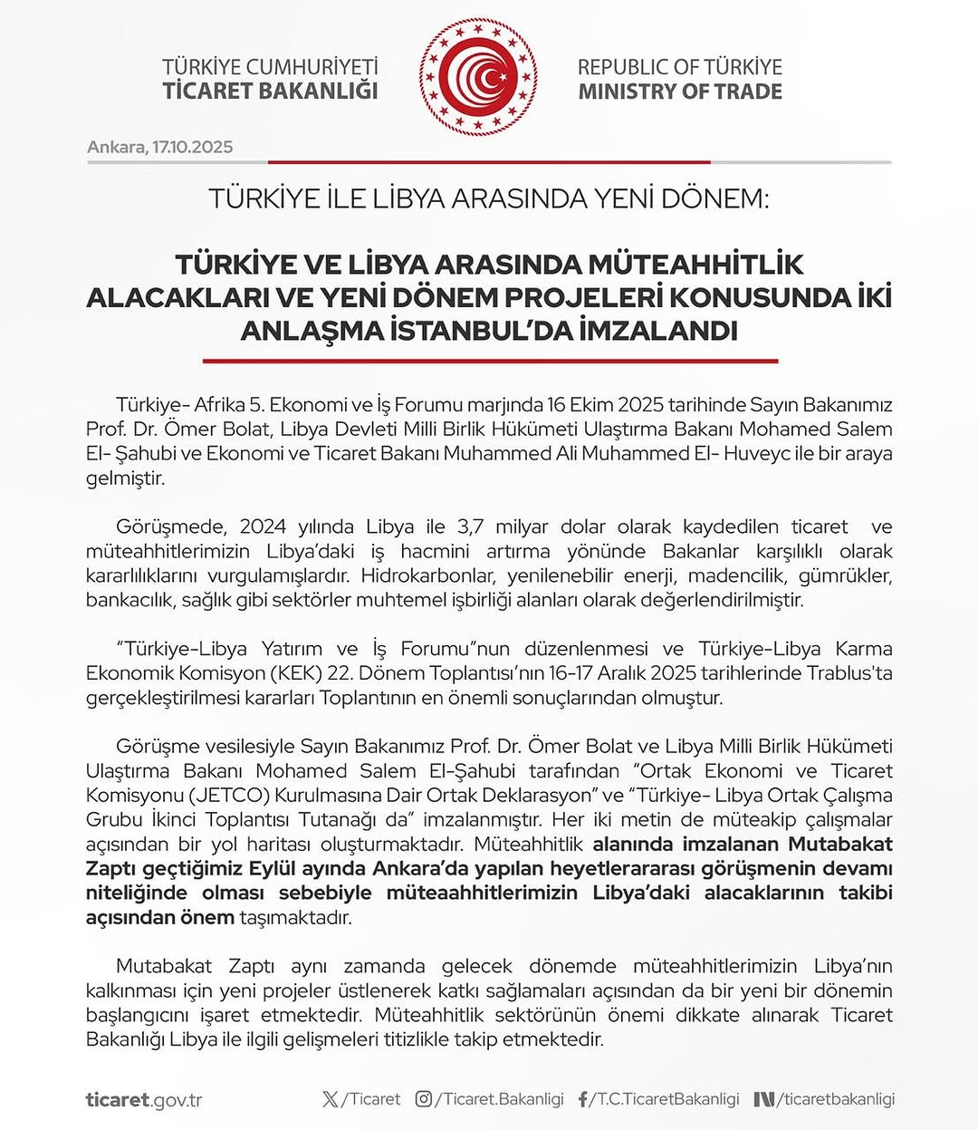 Türkiye ve Libya Arasında Ekonomik İş Birliğinde Yeni Sayfa: İstanbul'da Kritik Anlaşmalar İmzalandı