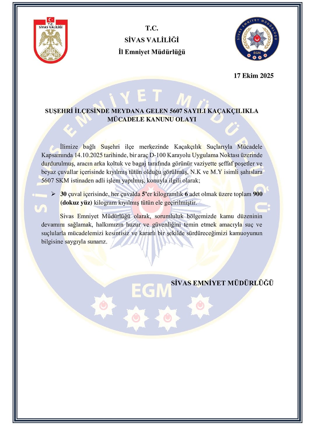 Sivas Suşehri'nde Kaçakçılık Operasyonu: 17 Gözaltı