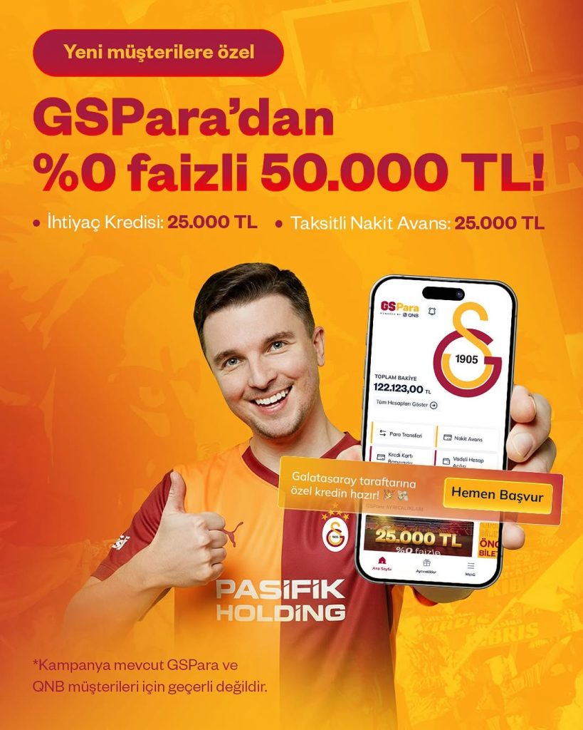 Galatasaray Taraftarına Ekonomik Fırsat: GSPara’dan 0 Faizli 50.000 TL Hoş Geldin Kredisi