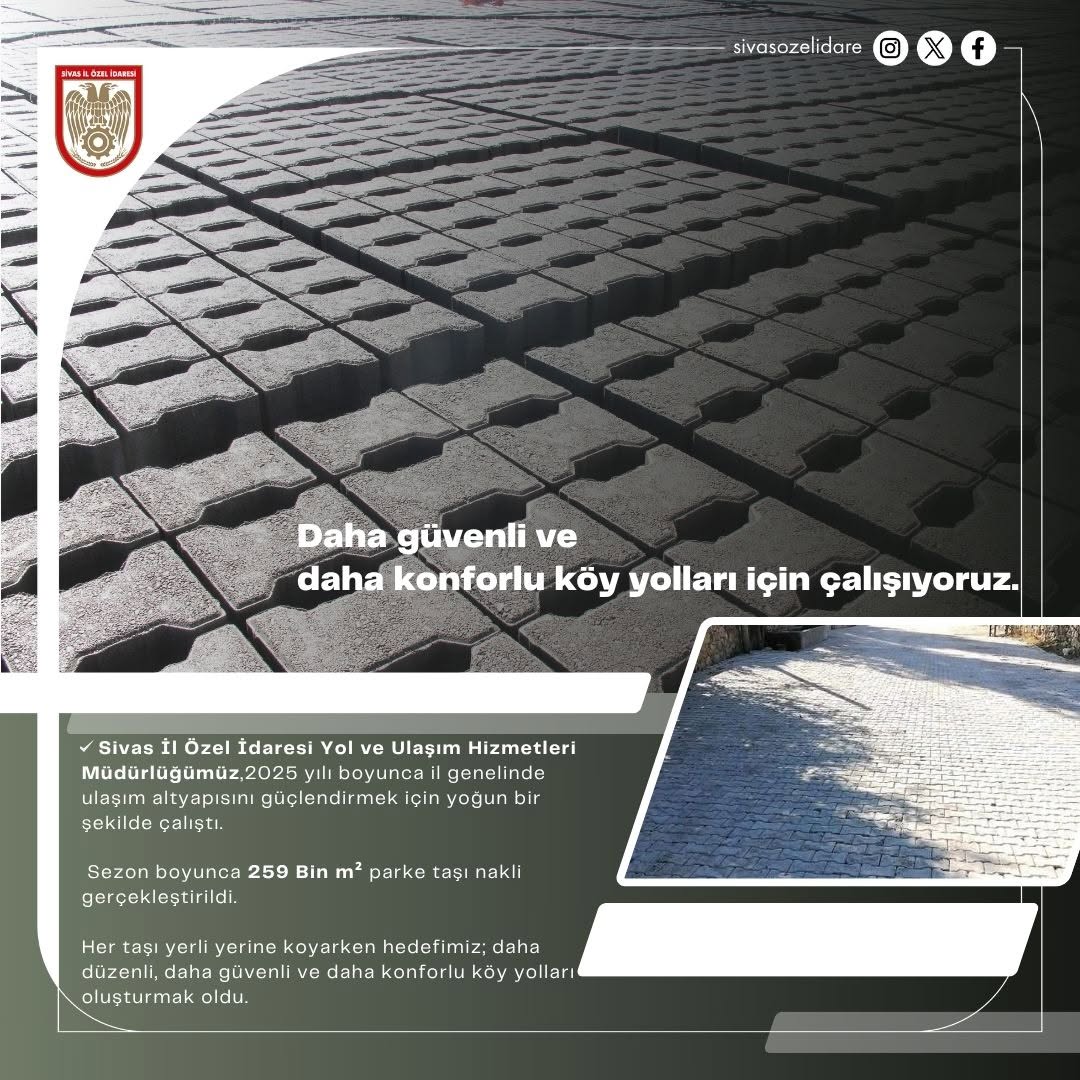 Sivas'ta Köy Yolları Dönüşümü: 259 Bin Metrekare Parke Taşı ile Güvenli Ulaşım