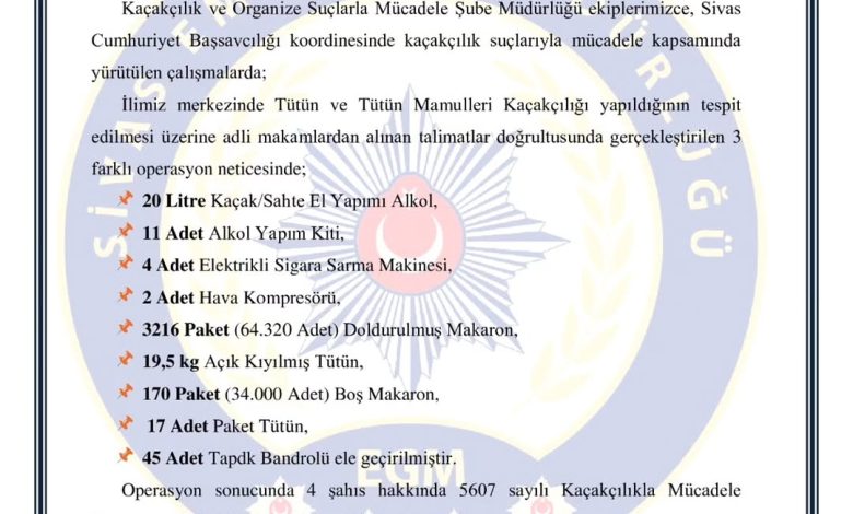 Sivas'ta Sahte Kaçak Alkol ve Tütün Operasyonu: Çok Sayıda Gözaltı DQV8iZWDWy6 | Gündem Sivas™ Haber