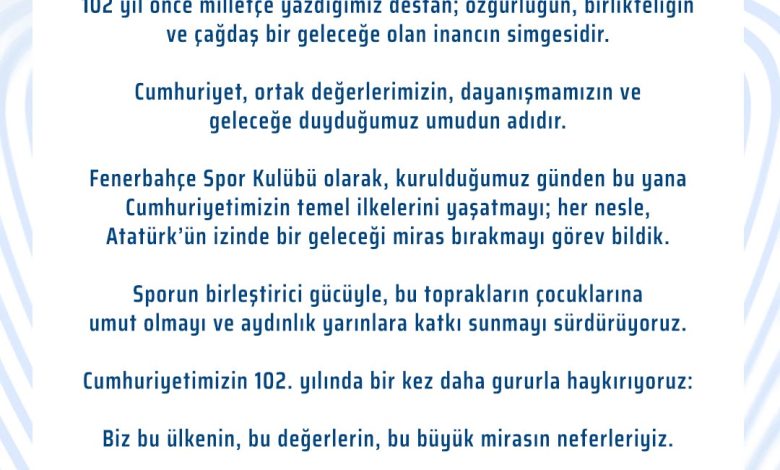 Fenerbahçe, Cumhuriyet'in 102. Yılını Kutladı DQXgJVIDkHm | Gündem Sivas™ Haber