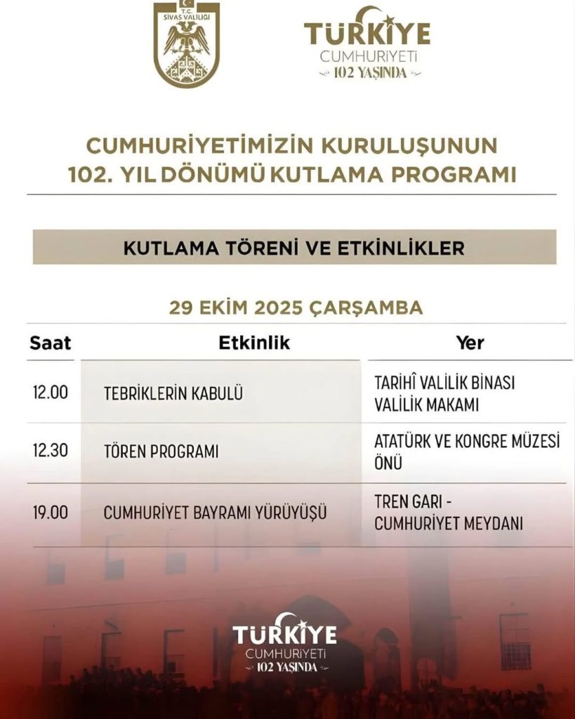 Sivas’ta 29 Ekim Cumhuriyet Bayramı Coşkusu: Tüm Halk Davetli