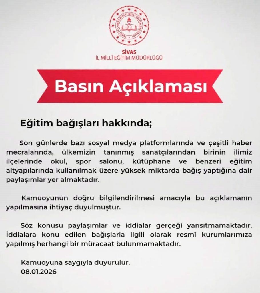 Tarkan’ın Sivas’a 946 Milyon TL’lik Eğitim Bağışı İddiası Resmen Yalanlandı: Gerçek Resmi Açıklamayla Ortaya Çıktı AW616632 04 | Gündem Sivas™ Haber