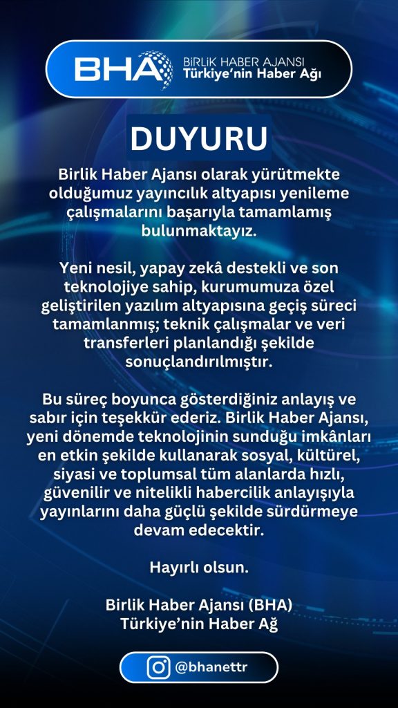 Birlik Haber Ajansı’nda Dijital Dönüşüm Tamamlandı: Yapay Zekâ Destekli Yeni Yayın Dönemi Başladı HAyFatuaAAM7kKS | Gündem Sivas™ Haber